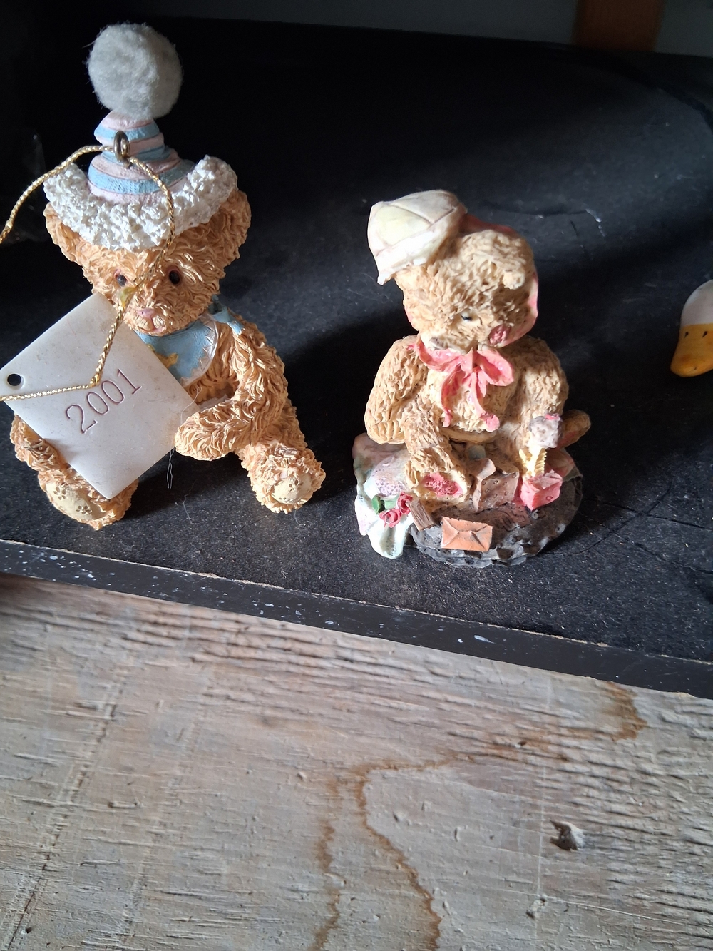 Hand-Painted Ceramic Teddy Bear Figurine with Pink Accents